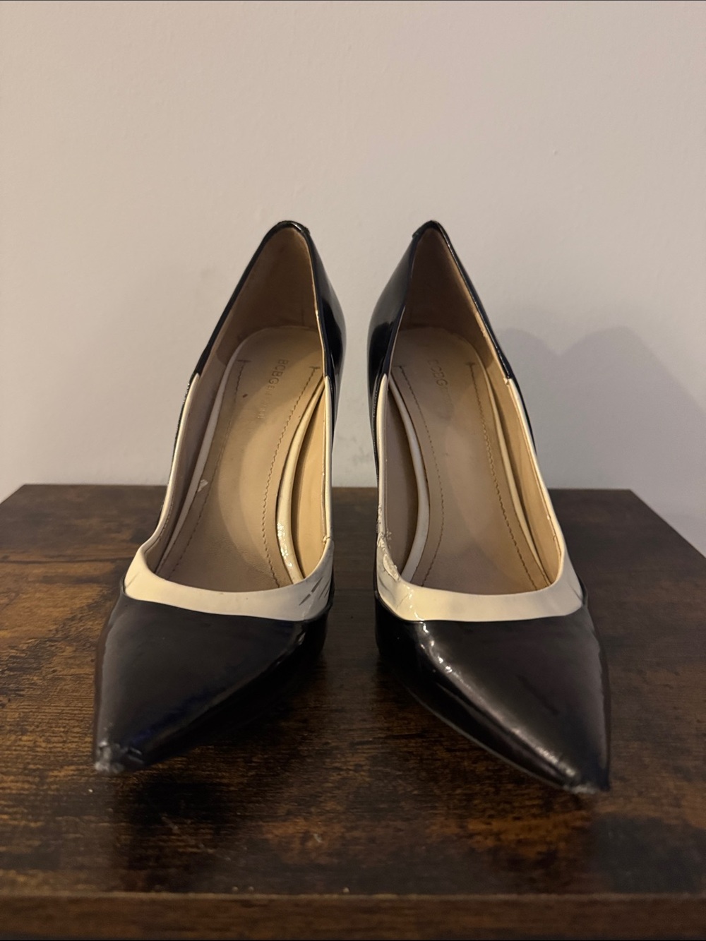 BCBGeneration Very Worn Black Pumps with Cream Trim